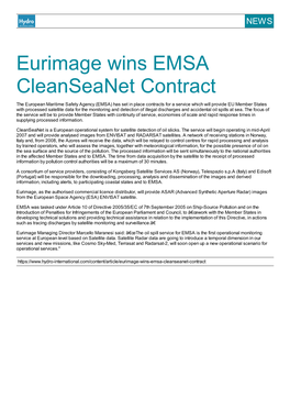 Eurimage Wins EMSA Cleanseanet Contract