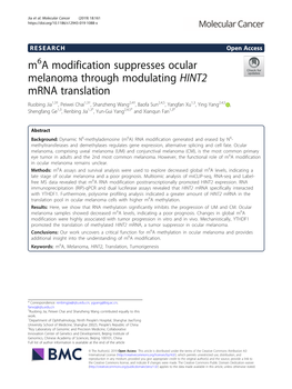 M6a Modification Suppresses Ocular Melanoma Through Modulating