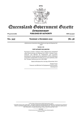 Queensland Government Gazette Extraordinary PP 451207100087 PUBLISHED by AUTHORITY ISSN 0155-9370