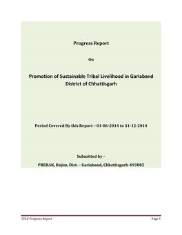 Promotion of Sustainable Tribal Livelihood in Gariaband District of Chhattisgarh