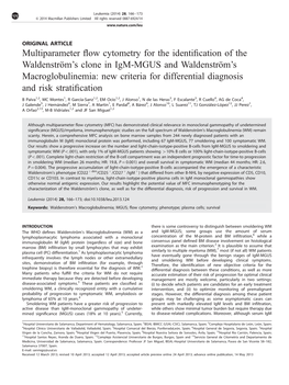 S Clone in Igm-MGUS and Waldenstro¨M’S Macroglobulinemia: New Criteria for Differential Diagnosis and Risk Stratiﬁcation