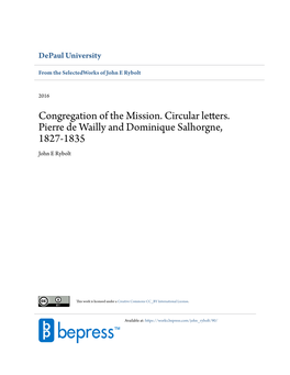 Congregation of the Mission. Circular Letters. Pierre De Wailly and Dominique Salhorgne, 1827-1835 John E Rybolt