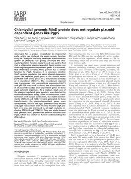 Chlamydial Genomic Mind Protein Does Not Regulate Plasmid