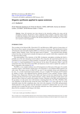 Organic Synthesis Applied to Space Sciences J.-C