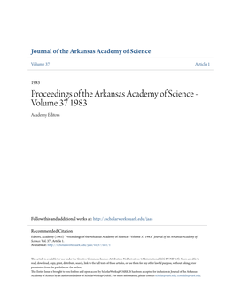Proceedings of the Arkansas Academy of Science - Volume 37 1983 Academy Editors