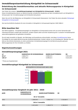 Immobilienpreise Königsfeld Im Schwarzwald