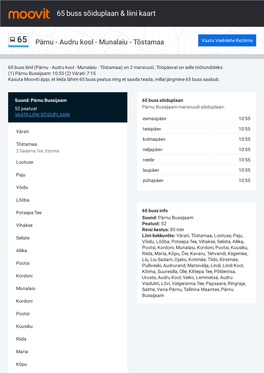 65 Buss Sõiduplaan & Liini Marsruudi Kaart