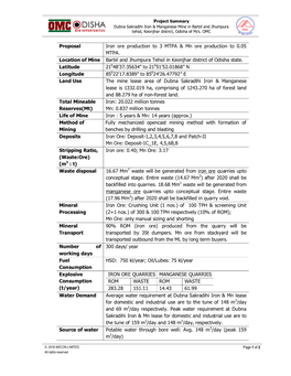 Proposal Iron Ore Production to 3 MTPA & Mn Ore Production to 0.05