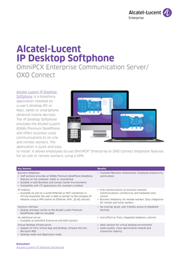 Alcatel-Lucent IP Desktop Softphone Omnipcx Enterprise Communication Server/ OXO Connect