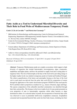 Fatty Acids As a Tool to Understand Microbial Diversity and Their Role in Food Webs of Mediterranean Temporary Ponds