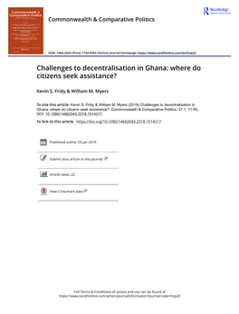 Challenges to Decentralisation in Ghana: Where Do Citizens Seek Assistance?