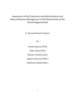 Assessment of the Customary Land Administration and Natural Resource Management in the Pastoral Areas of the Oromia Regional State