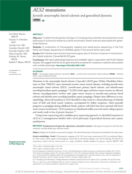 ALS2 Mutations Juvenile Amyotrophic Lateral Sclerosis and Generalized Dystonia