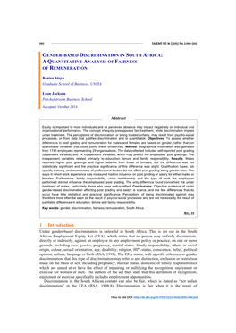 Gender-Based Discrimination in South Africa: a Quantitative Analysis of Fairness of Remuneration