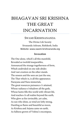 Bhagavan Sri Krishna the Great Incarnation