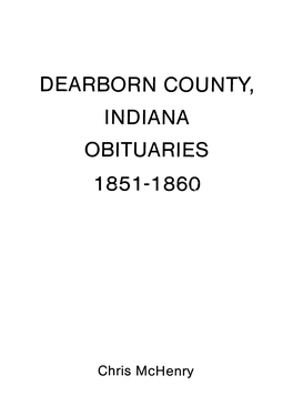 Dearborn County, Ndiana Obituaries 1851-1860