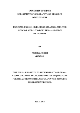 Urban Mining As a Livelihood Strategy the Case of Scrap Metal Trade In