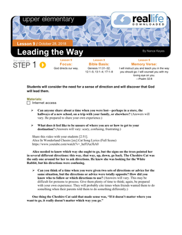 Leading the Way Lesson 9 Lesson 9 Lesson 9 Focus: Bible Basis: Memory Verse: God Directs Our Way