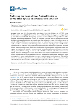 Animal Ethics in Al-Ma90arrī's Epistle of the Horse and the Mule