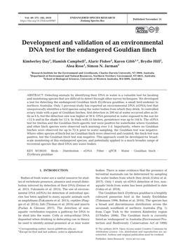 Development and Validation of an Environmental DNA Test for the Endangered Gouldian Finch