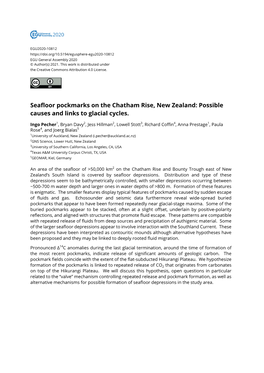 Seafloor Pockmarks on the Chatham Rise, New Zealand: Possible Causes and Links to Glacial Cycles