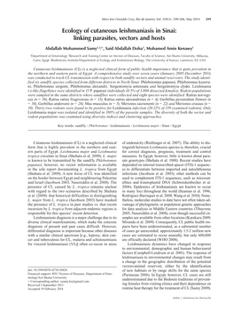 Ecology of Cutaneous Leishmaniasis in Sinai: Linking Parasites, Vectors and Hosts