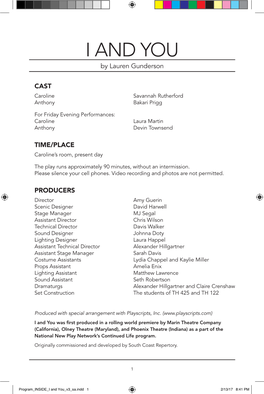 "I and You" Theatre Program