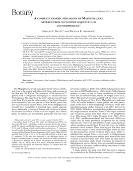 A Complete Generic Phylogeny of Malpighiaceae Inferred from Nucleotide Sequence Data and Morphology 1