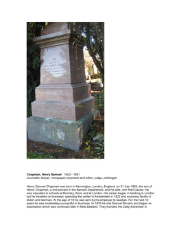 Chapman, Henry Samuel 1803 - 1881 Journalist, Lawyer, Newspaper Proprietor and Editor, Judge, Philologist