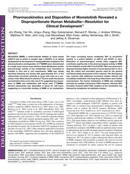 Pharmacokinetics and Disposition of Momelotinib Revealed a Disproportionate Human Metabolite—Resolution for Clinical Development S