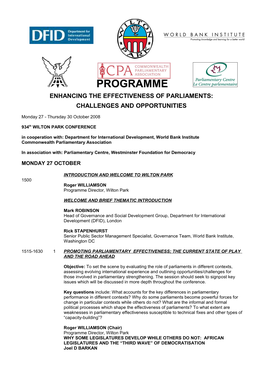 Programme Enhancing the Effectiveness of Parliaments: Challenges and Opportunities