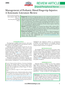 Review Article Hand/Peripheral Nerve Management of Pediatric Distal Fingertip Injuries: a Systematic Literature Review