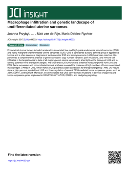 Macrophage Infiltration and Genetic Landscape of Undifferentiated Uterine Sarcomas