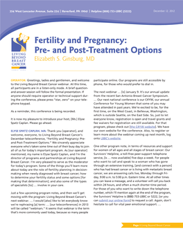 Fertility and Pregnancy: Pre- and Post-Treatment Options Elizabeth S