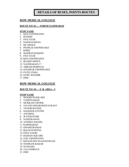 Details of Buses, Points Routes