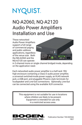 NQ-A2060, NQ-A2120 Audio Power Amplifiers Installation and Use