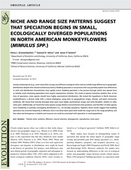 Niche and Range Size Patterns Suggest That Speciation Begins in Small, Ecologically Diverged Populations in North American Monkeyflowers (Mimulus Spp.)