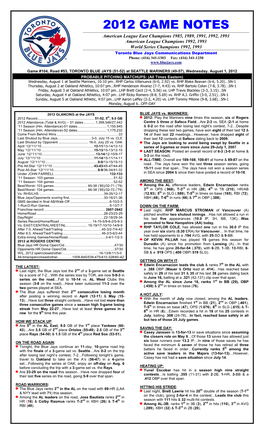 2012 Game Notes