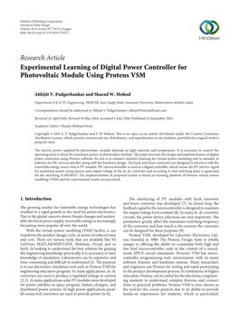 Research Article Experimental Learning of Digital Power Controller for Photovoltaic Module Using Proteus VSM