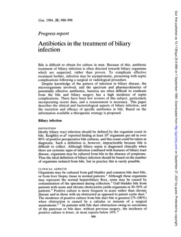 Antibiotics in the Treatment of Biliary Infection