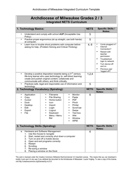 Archdiocese of Milwaukee Grades 2 / 3 Integrated NETS Curriculum