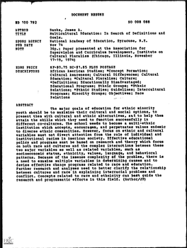 Multicultural Education: in Search of Definitions and Goals. Silos AGENCY National Academy of Education, Syracuse, N.Y