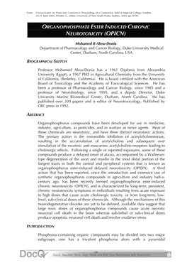 Organophosphate Ester Induced Chronic Neurotoxicity (Opicn)