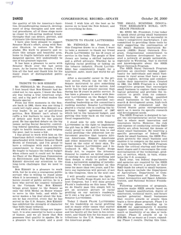 CONGRESSIONAL RECORD—SENATE October 26, 2000 the Quality of Life for America’S Fami- Friend