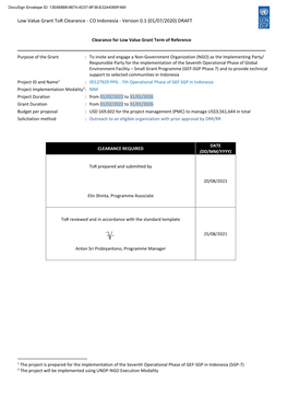 Low Value Grant Tor Clearance - CO Indonesia - Version 0.1 (01/07/2020) DRAFT