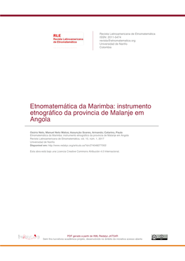 Etnomatemática Da Marimba: Instrumento Etnográfico Da Provincia De Malanje Em Angola