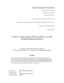 Open Geospatial Consortium Testbed 11 Implementing JSON/Geojson