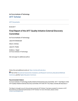 Final Report of the AFIT Quality Initiative External Discovery Committee