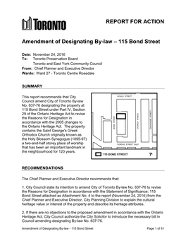 Amendment of Designating By-Law – 115 Bond Street