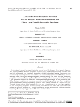 Analyses of Extreme Precipitation Associated with the Kinugawa River Flood in September 2015 Using a Large Ensemble Downscaling Experiment